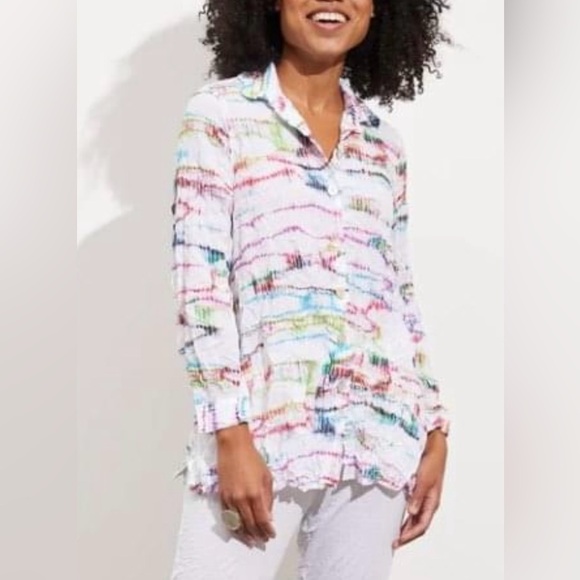 LIV by Habitat Clothes Size Small Rainbow Print Crimped Crepe Button Down Tunic - Picture 1 of 13
